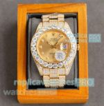 Replica Rolex Full Iced Datejust Watch Champagne Dial Large Diamond Bezel 42mm